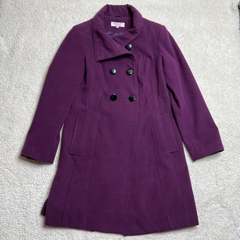 H.S.V. New York Berry Wool Blend Coat Large 12